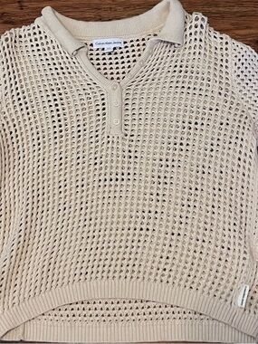 Calvin Klein Jeans Beige Open-Knit Polo Sweater